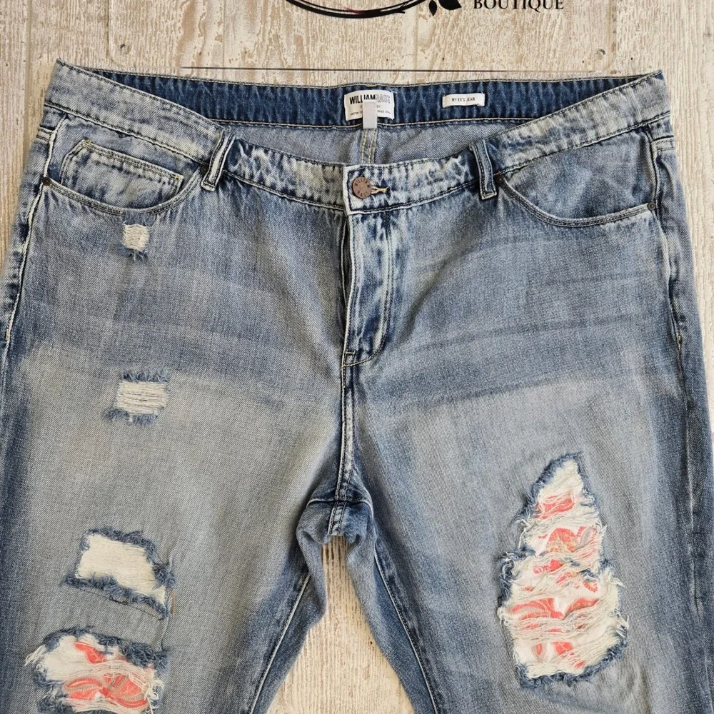 William Rast My Exs Jean Light Wash Distressed Floral Patch Denim Plus 18W
